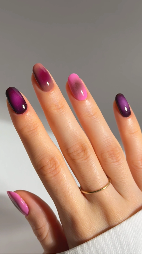 Pink and Purple Aura Nails